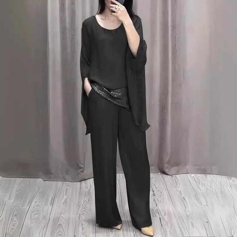 

Loose Women's Pajam Set Batwing Sleeve Spring Autumn Ladies O Neck Sleepwear 2 Pcs Suit with Pant Home Clothes for Female