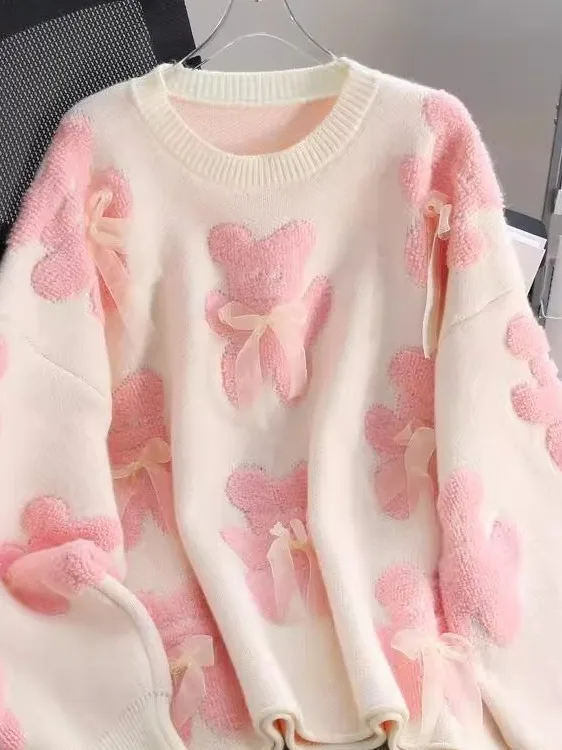 

Soft Knitted Knot Sweater Women Spring Autumn Winter Loose Fit High School Junior High Student Big Kids Thermal Bas...