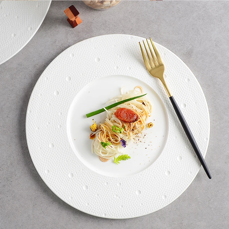 

Breakfast Plate Pure White Flat Plate Western Round Ceramic Restaurant Household Golf Nordic Pasta Steak Dish Sets Tableware