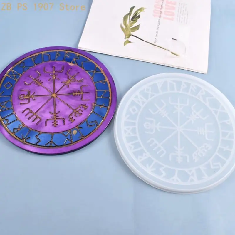 2Pcs/Set Runes Symbol Crystal Epoxy Resin Mold for Table Gaming Viking Treasure Circle Divination Board Silicone Mould DIY 55KA