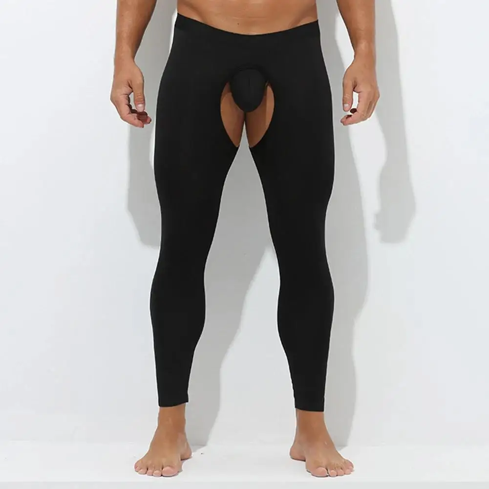 Mens Thermal Pants Open Crotch Heating Underwear Low Waist Tight Leggings Base Layer Tights For Men Winter Warm Underpants
