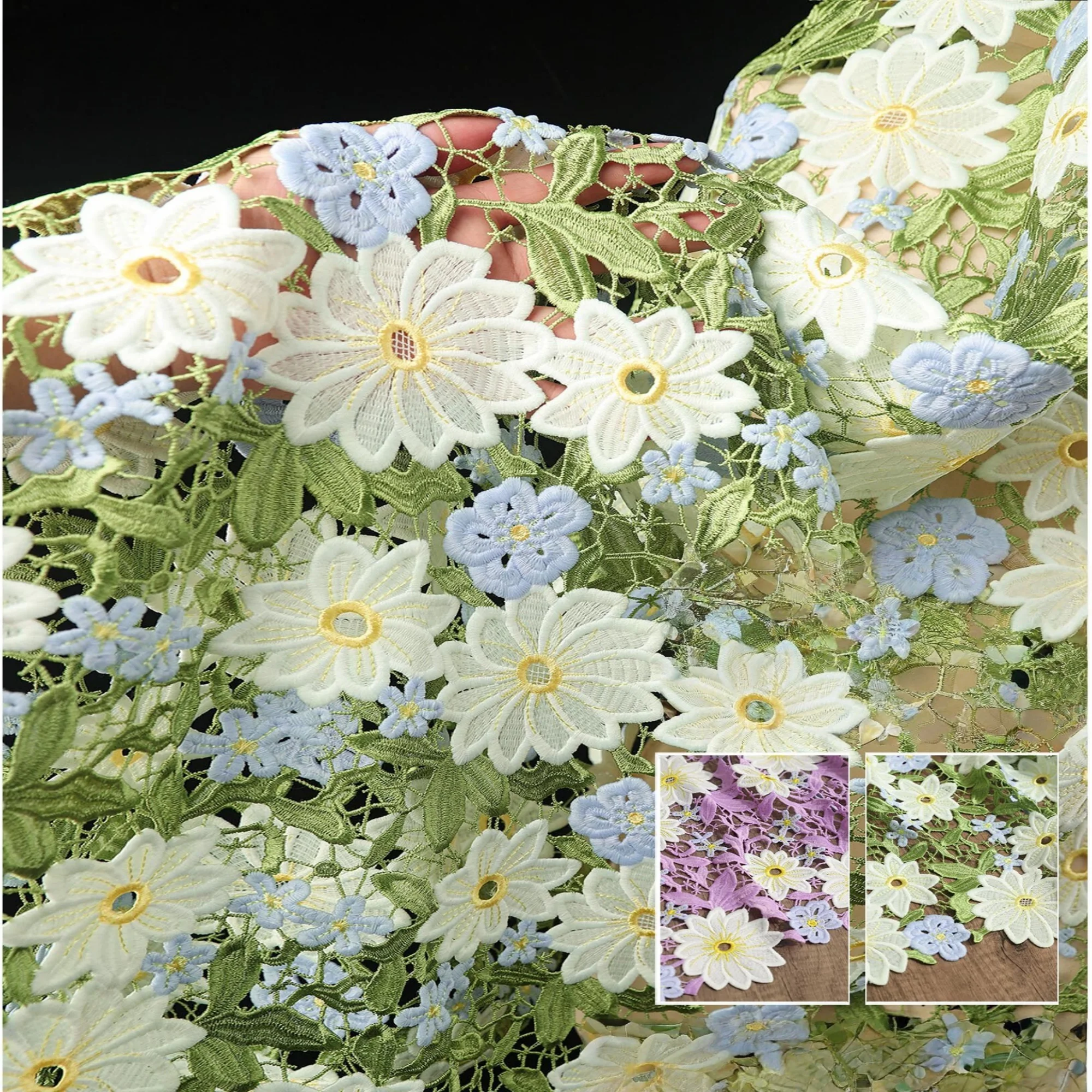 05メートル水溶性菊模様中空刺繍花柄生地、手作りdiyファッションデザイナー生地