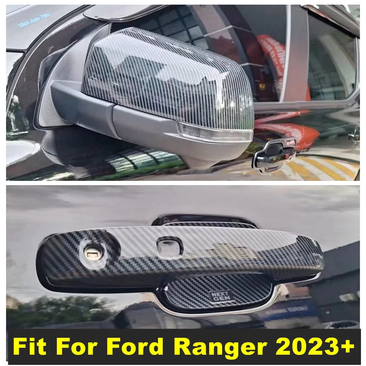 

For Ford Ranger 2023 2024 Auto Door Handle Bowl / Rearview Mirror Cap Shell Decor Cover Trim Black / Carbon Exterior Accessories