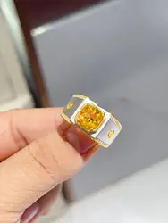 Men Ring Yellow Citrine Ring men jewelry Muscular Character Real 925 Silver Birthday Party Gift Strong Power