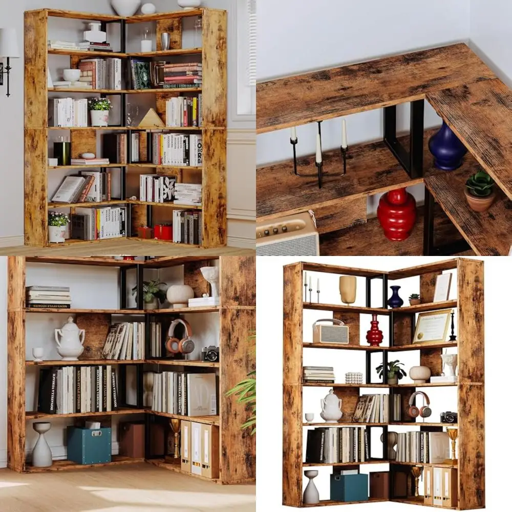 

Книжные полки IRONCK, 6-уровневые, с промышлеными большими угловыми полками, книжные шкафы, полки для хранения дисплеев для домашнего офиса, гостиной R