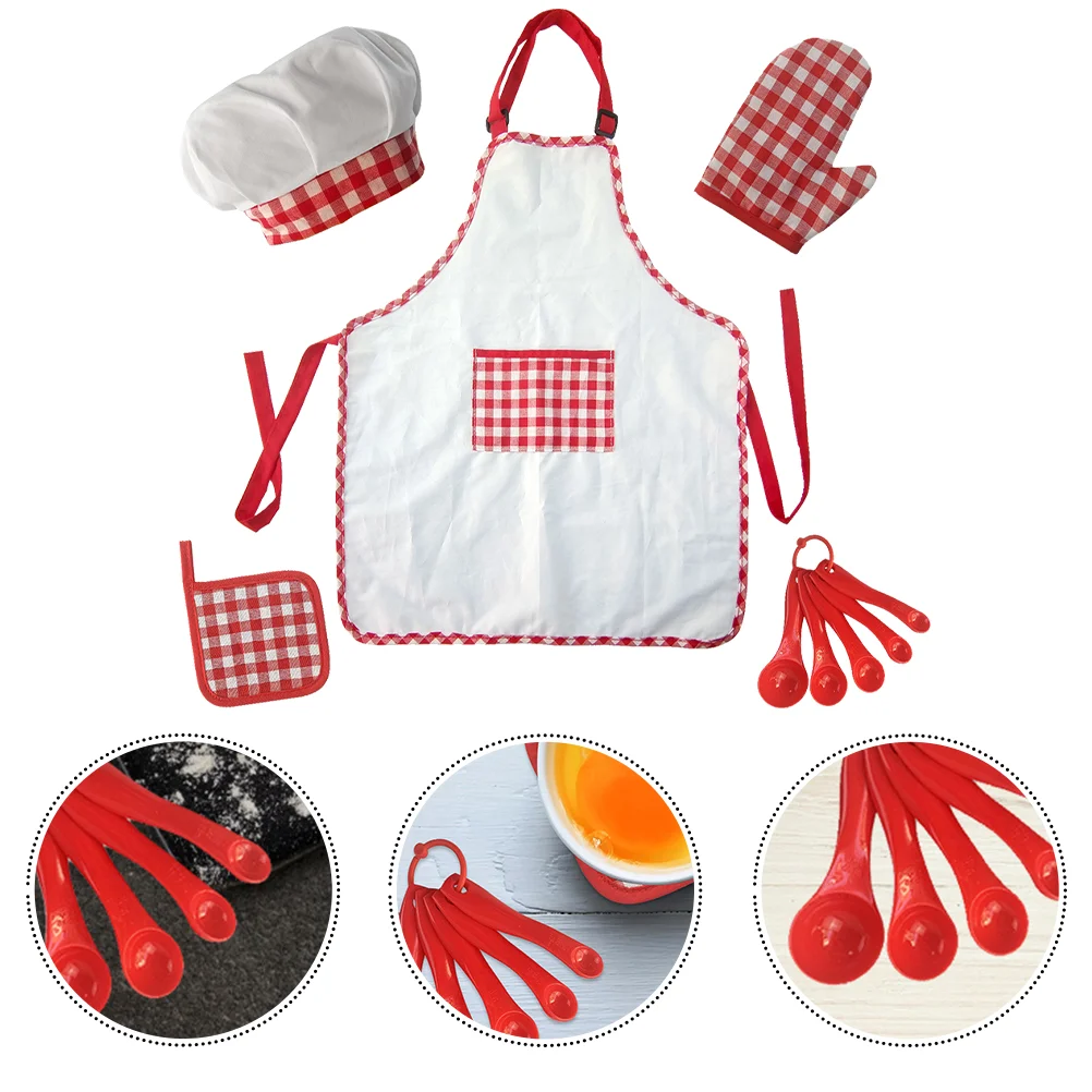 Kids Cooking Apron Toddler Toys Set Children Aprons for Kits and Chef Hat Cotton
