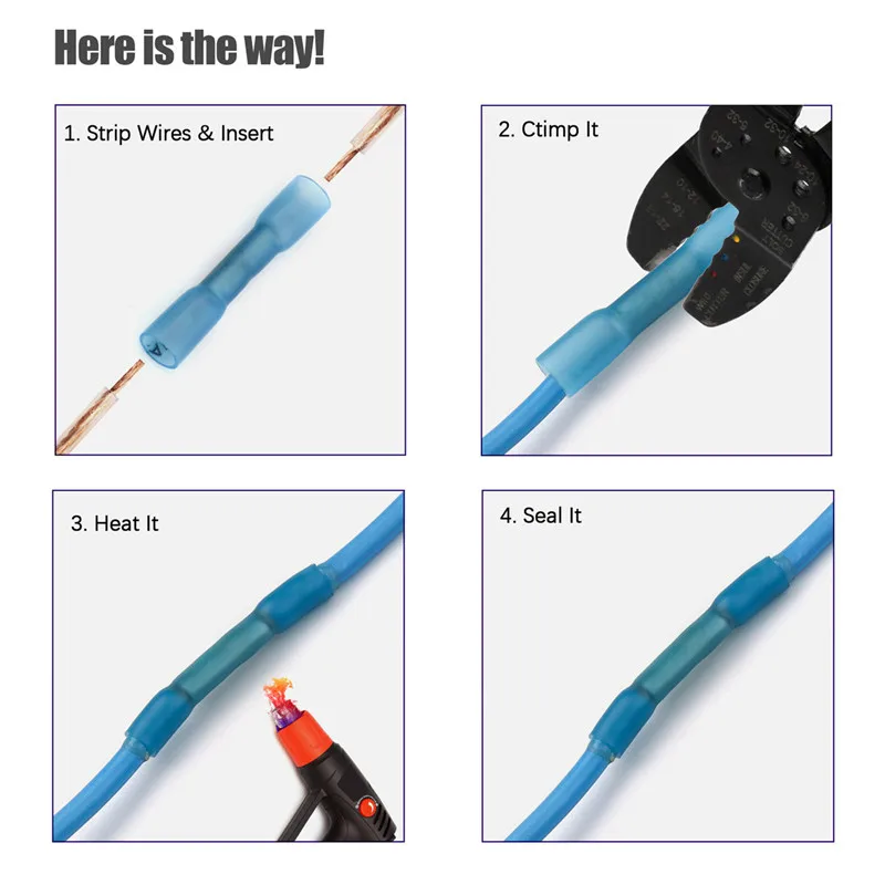 100pcs Insulated Waterproof Heat Shrink Wire Connector Terminals Seal Butt Electrical Automobile Cable Splice 22 -10AWG