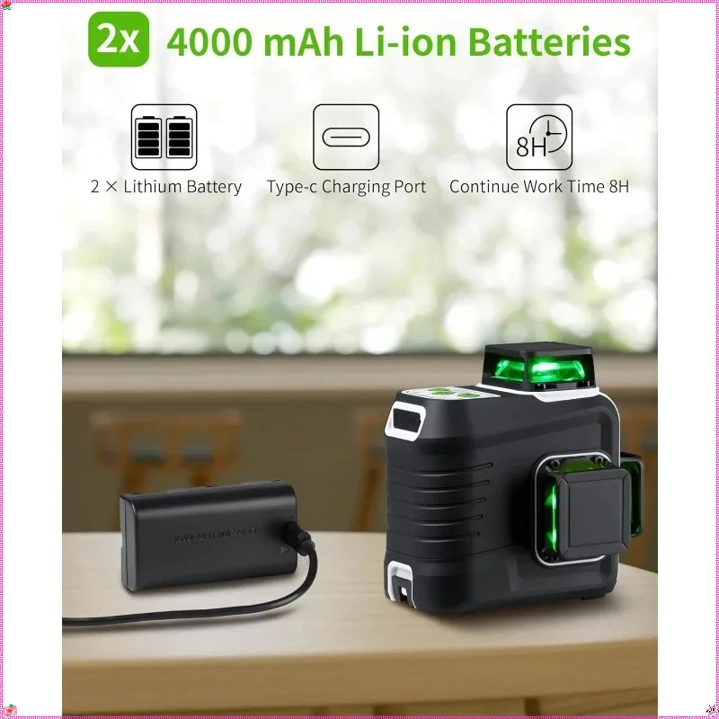 360 °   Livella laser autolivellante con treppiede da 60" - Lazer verde ricaricabile, 3 X 360 °