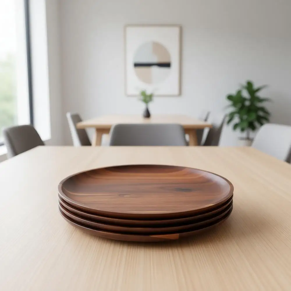 

Набор из 4 круглых деревянных тарелок диаметром 11 дюймов, легко моются и легкие, небьющиеся классические тарелки