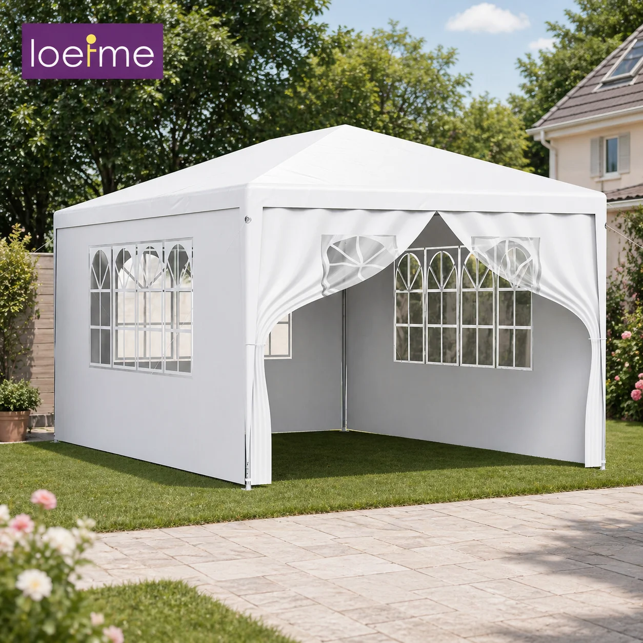 LOEFME 3x4M Enclosed Canopy Tent UV Protection Garden Gazebo Party Tent with Window Panels Zipper Door for Wedding Outdoor