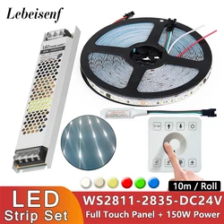 10 m/rolka DC 24V WS2811 taśma LED do wyścigów konnych 120 leds/m płynącą wodą płynącą światło pełny kontroler z panelem dotykowym naturalny biały ciepły