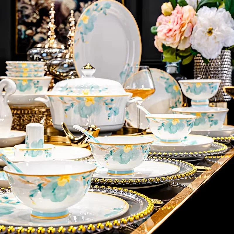 2026 New Underglaze Colour Jingdezhen Tableware Set High-end Ceramic Bowl And Plate Tableware Set Perfect For Housewarming Gifts