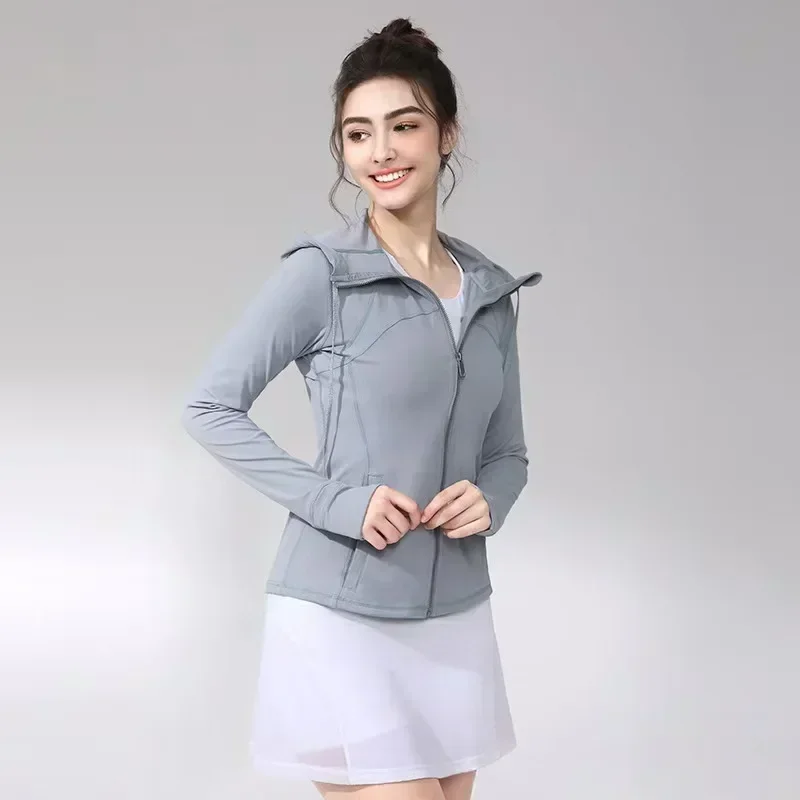 Lemon femmes définit veste de course sweat à capuche de gymnastique Sport Yoga chemise à glissière vêtements de Sport sweat-shirt sans couture avec trou pour le pouce à manches longues