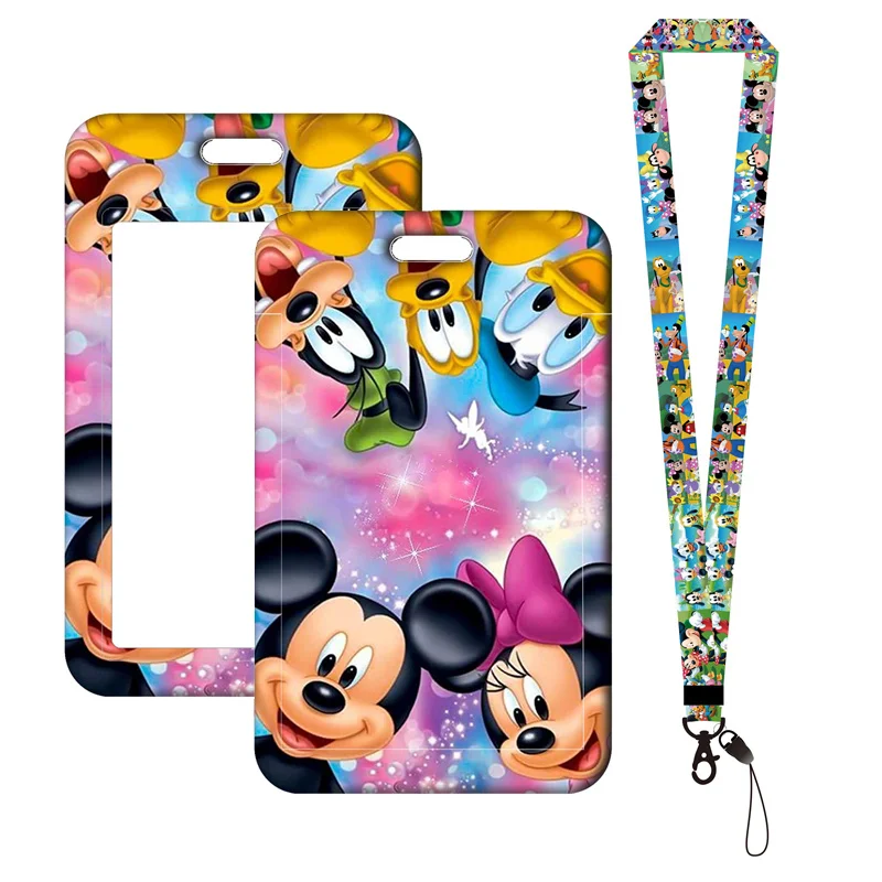 Disney Stitch Mickey Card Holder Lanyards Minnie Card Holders Neck Strap for Keychain Kids Door Badge Holder Boy Girl Card Case