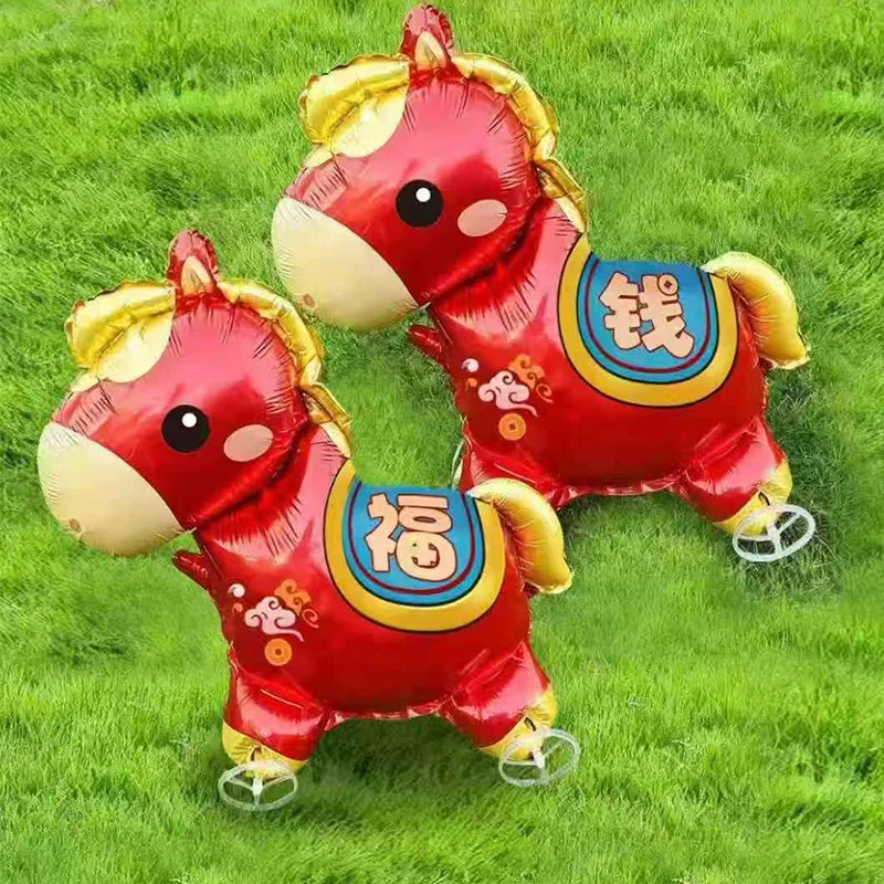 2 Stück Frühlingsfest Niedliche Pony-Stehfiguren Aluminiumfolienballons für Zuhause Frohes Neues Jahr Schlafzimmer Wohnzimmer Party Dekoration Zubehör