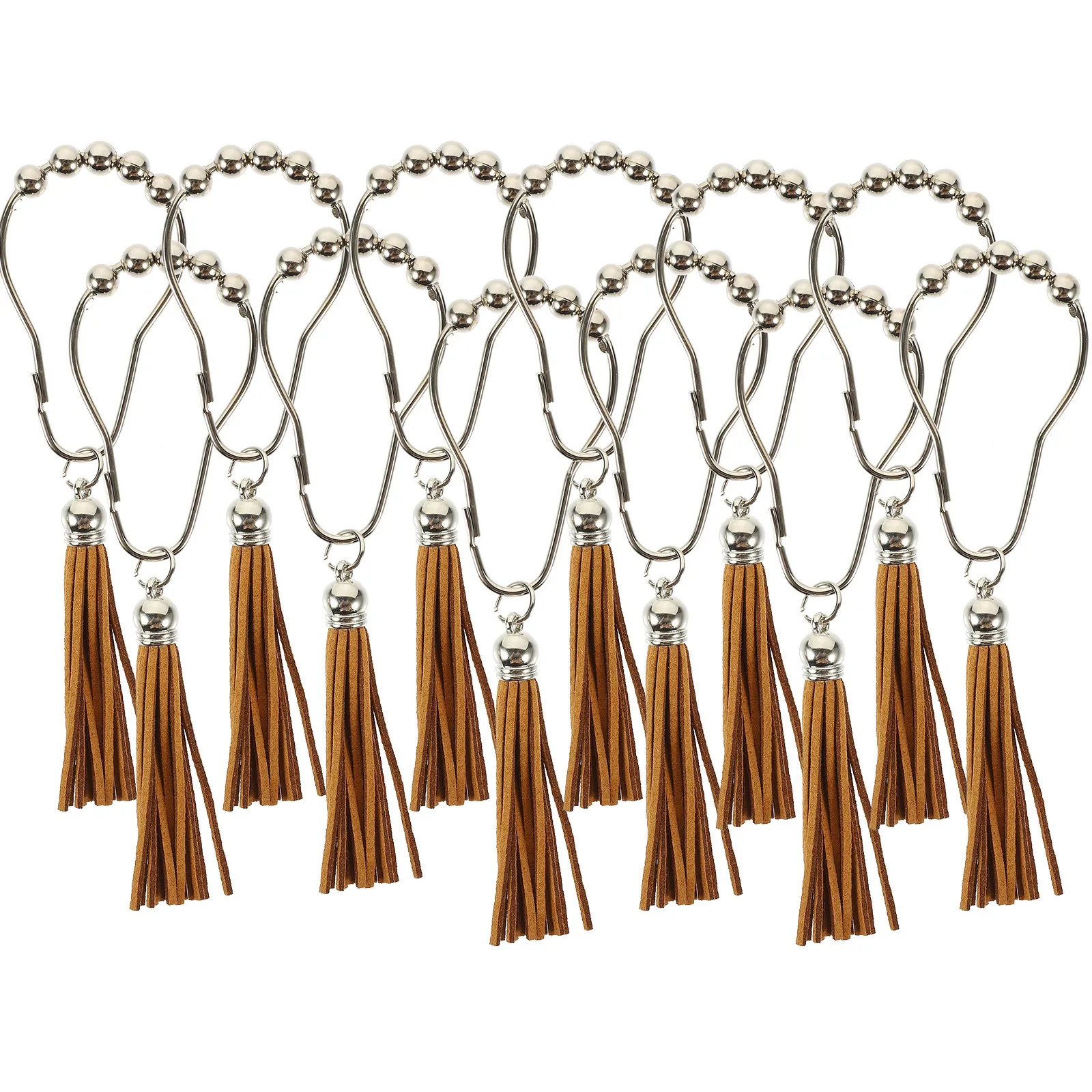 12Pcs Decorative Shower Curtain Hooks Tassel Smooth Bathroom Curtain Rings Strong Shower Rod Hooks for Home view 2