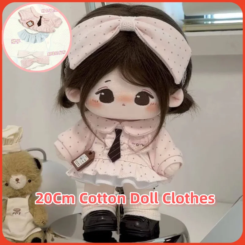 Cotton Doll Clothes 20Cm 1990s Style Polka Dot Bow Tie Set Cute Pink Outfit For Cotton Doll Accessories For Toy Lovers