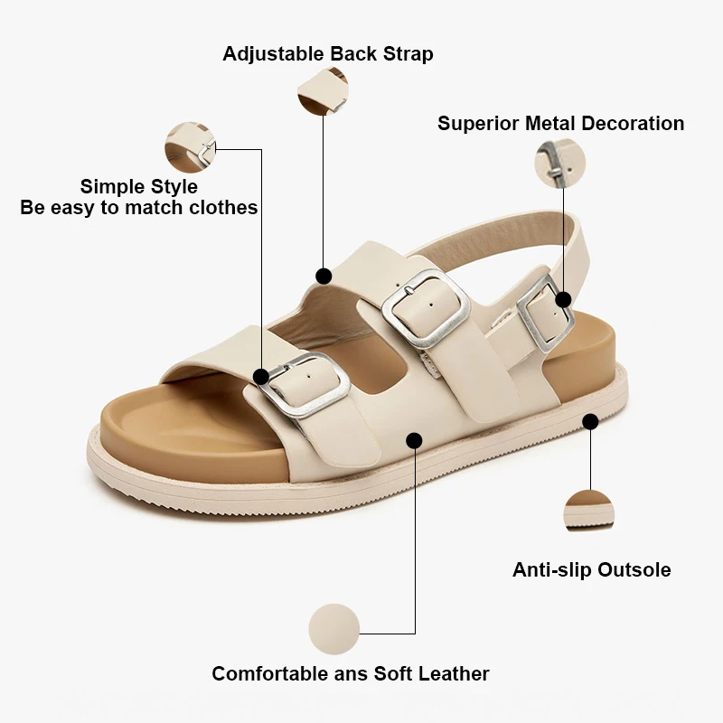 BeauToday Sandals Women Genuine Cow Leather Front and Real Strap Solid Color Flats Leisure Summer Ladies Shoes Handmade 34548