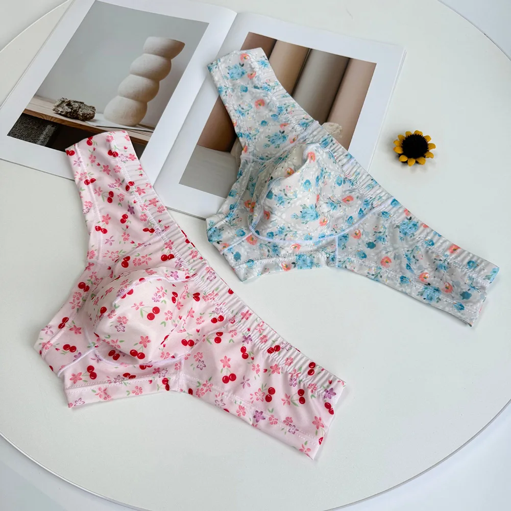Men Sexy Underwear Bulge Pouch Sweet Printed Floral Briefs LowRise Tight Sissy Underwear Erotic Lingerie Underpant