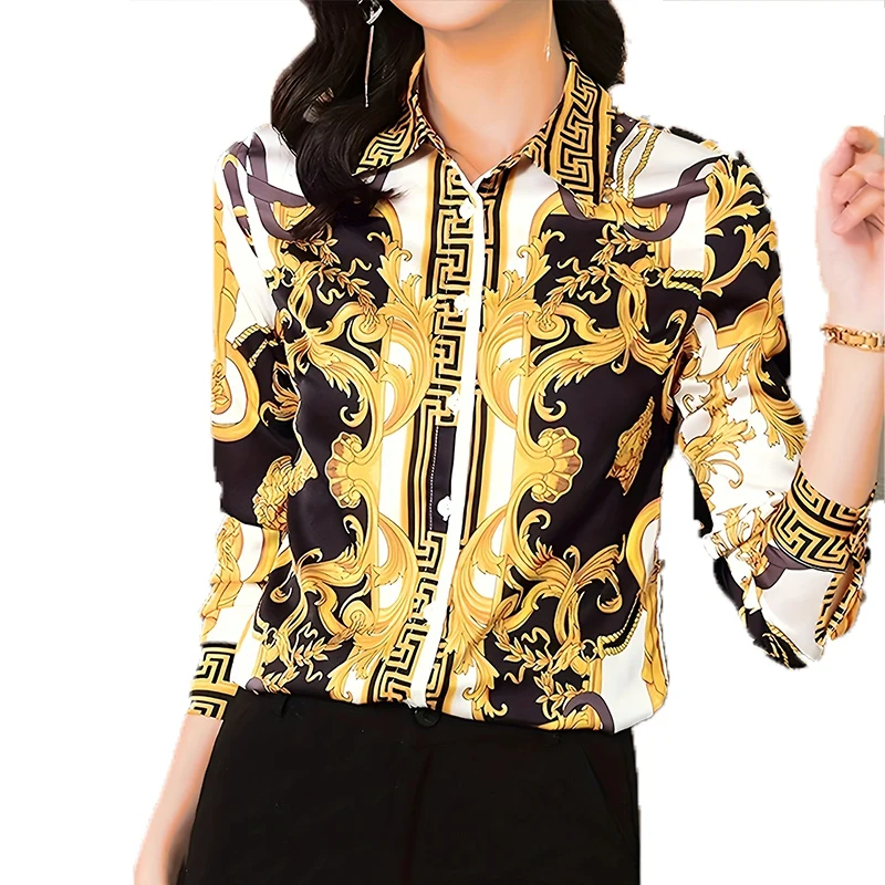 New elegant ladies shirts Fashion printing women blouses New chic Spring autumn causal Long sleeve slim blouses mujer blusas