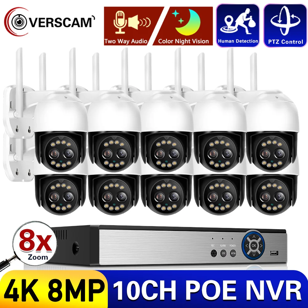 

8MP 10CH Kit Camera Dual Lens 8X Digital Zoom Human Detection Outdoor Security Protection CCTV Surveillance IP Camera iCSee APP