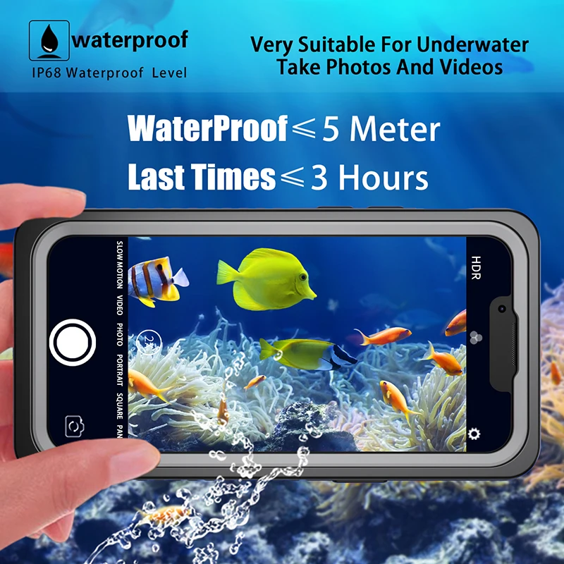 Waterproof Case for iPhone, Full Sealed IP68, Diving Swim Cover, 15, 14, 13, 12 Pro Max, Mini 11, XS Max, XR, 7, 8 Plus, 5 SE