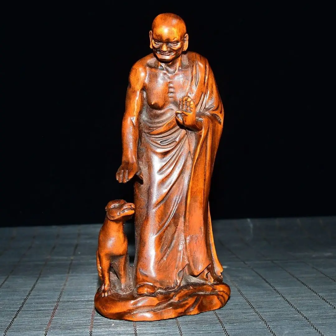 Hand Carved Wood Mythical beast arhat monk buddha Statue Figurine Desktop Ornaments Home Decoration