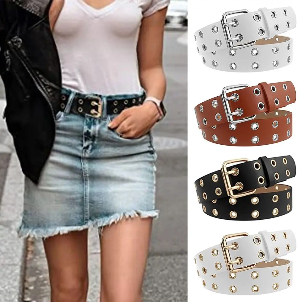 Doppel nadel Schnalle weibliche Retro Punk Gürtel Frauen Punk Goth Gürtel Leder Frauen Pin Schnalle Gürtel für Jeans Streetwear Halloween