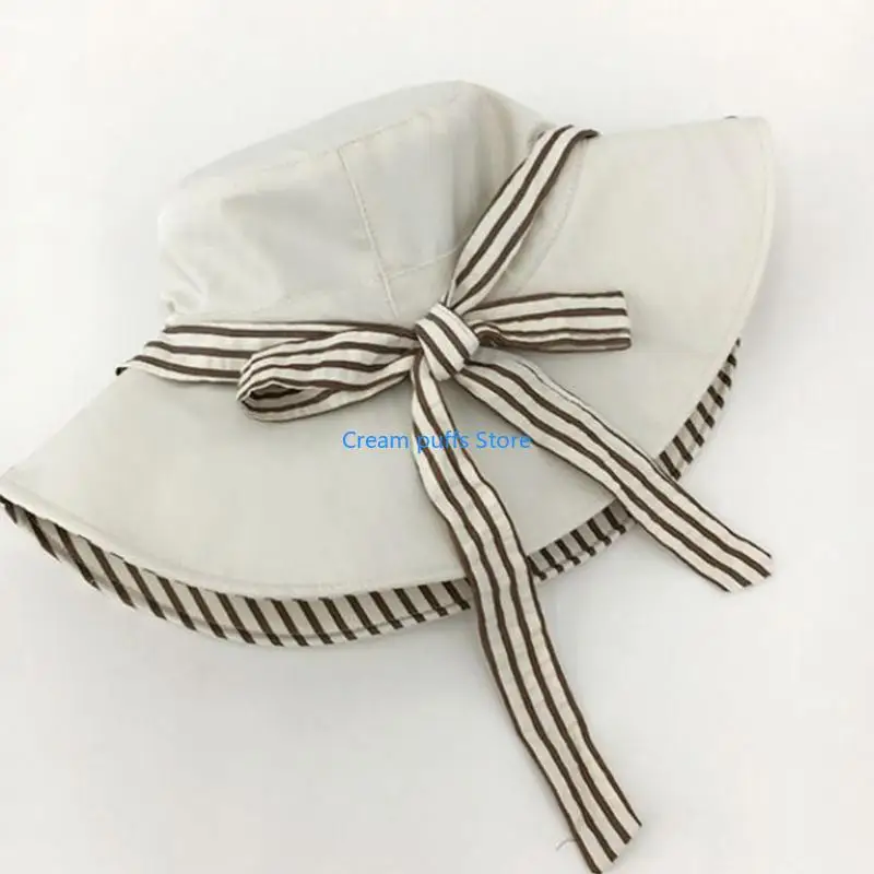 50LE Packable Sun Bucket Hat with Chin Straps and Striped Pattern, Lightweight Reversible Fisherman Hat for Daily Travel and