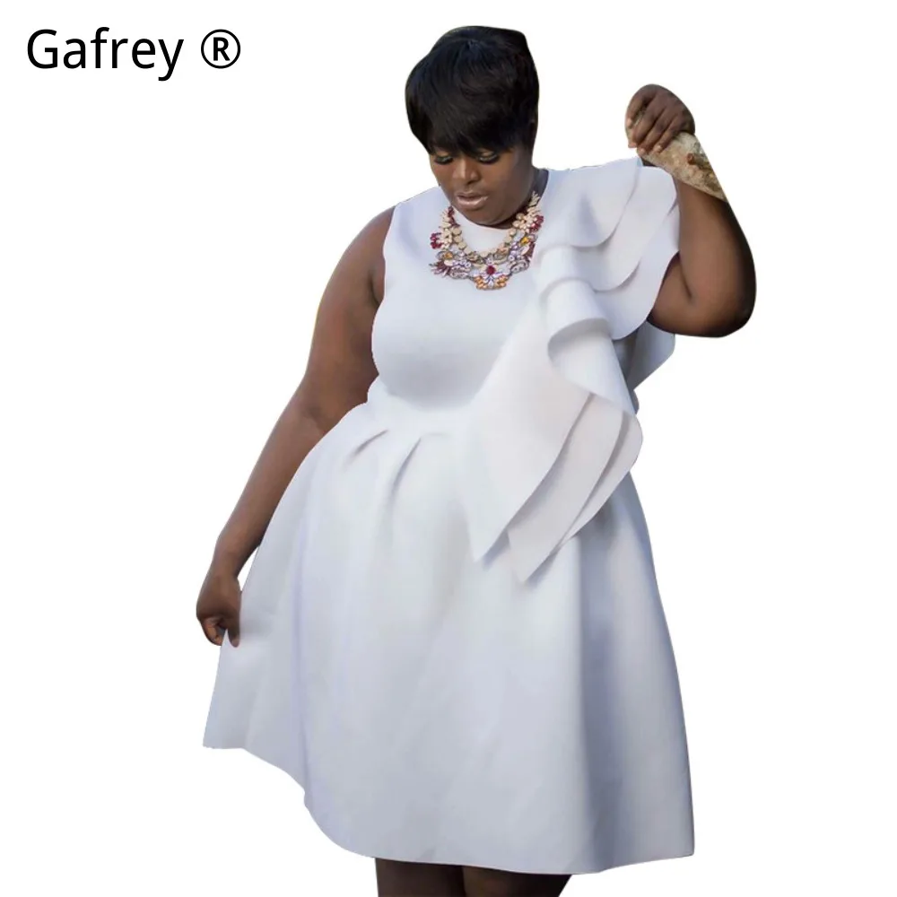 5XL Plus Size Women Sexy Crew Neck A Line Flared Swing Dress Elegant Evening Party Prom Formal Gown Dresses for Curvy Ladies