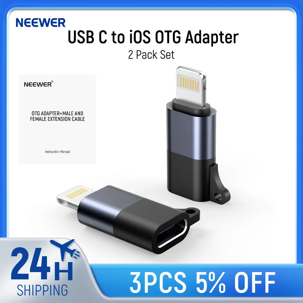 

NEEWER USB C to iOS OTG Adapter 2 Pack Set, USB Type C (Female) to iOS (Male) Compatible with iPhone 14 13 12 11 X iPad Type C