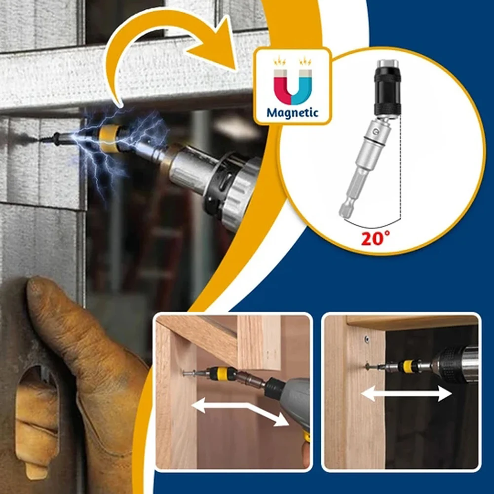 1/4" Magnetic Pivoting Screw Drill Tip Locking Bit Holder Quick Change Drive Guide Drill Hand Tool Screwdriver Extension Rod