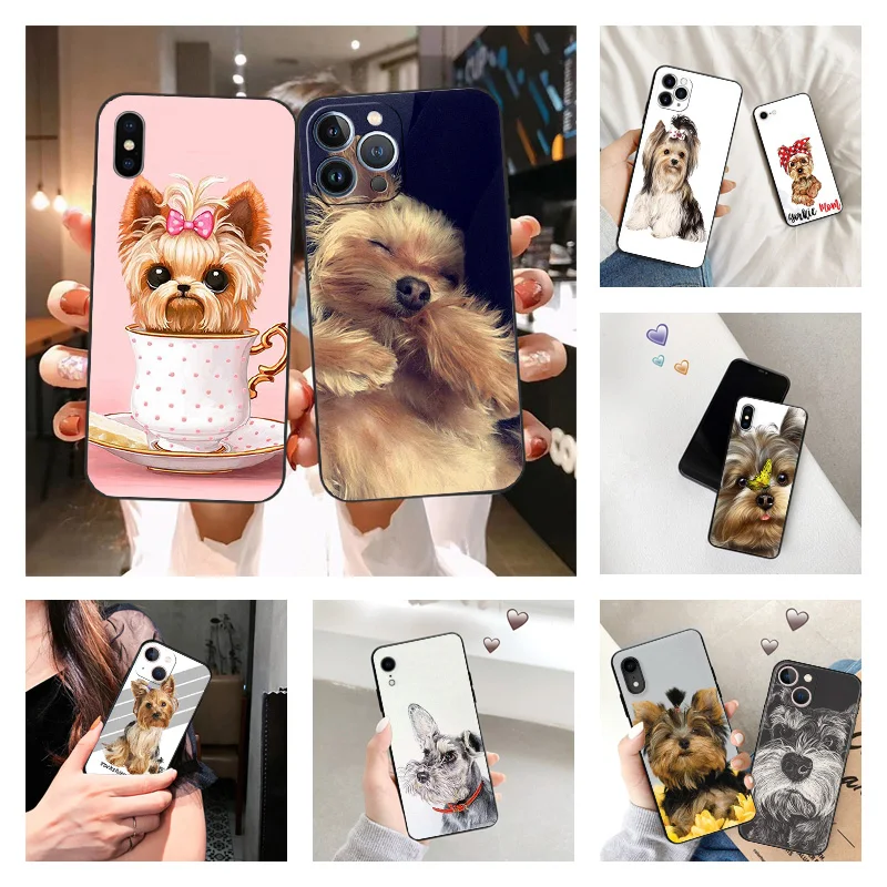 Phone Case for iPhone 16ProMax 14 13 15 Pro Max 12 11 XR SE 7 8 16 Plus Lovely Yorkshire Terrier Dog Soft Black Silicone Cover