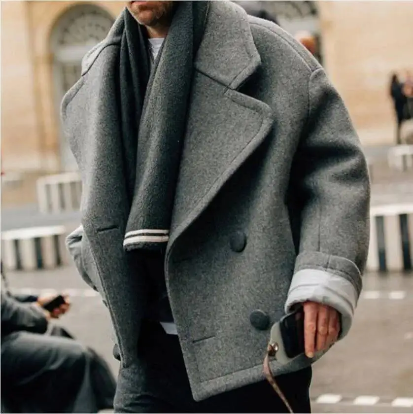 

Men's Autumn And Winter Street Fashion Short Style Big Lapel Woolen Jacket