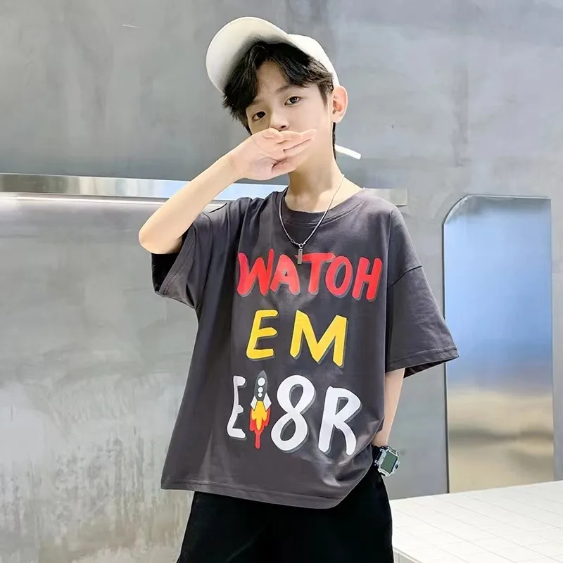 

Boys Girls Kids Clothes Fashion Streetwear Cartoon English T Shirt Print 100%Cotton Tops Tees Children Short Sleeve Boys Clothes