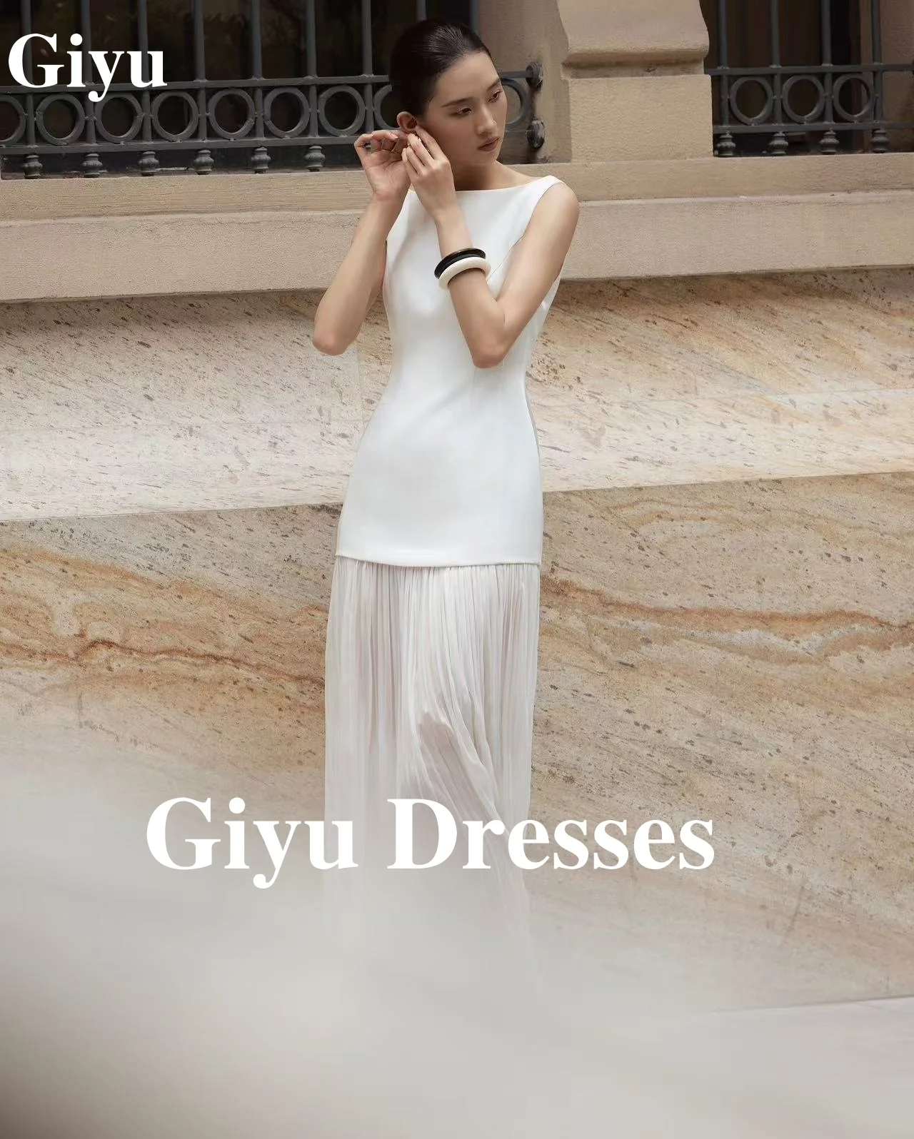 Giyu-vestidos de novia de satén sin mangas, parte superior blanca, Espalda descubierta, parte inferior de tul, vestidos de novia formales, vestidos de fiesta