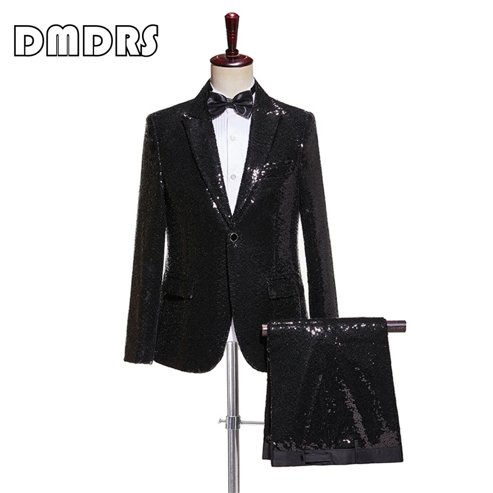 Sequined Men\'s Suit Set Fashionable 2 Pieces Suits Glitter Costume Stage Performance Sparkle Men Tuxedo 2 Pieces Blazer Pants