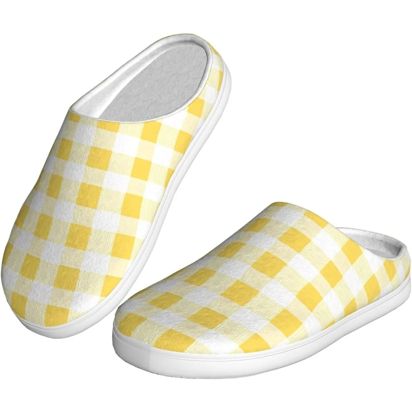 

Yellow Gingham Women’s Cozy Slippers Soft Cotton Indoor & Outdoor House Slippers With Anti-Slip Sole