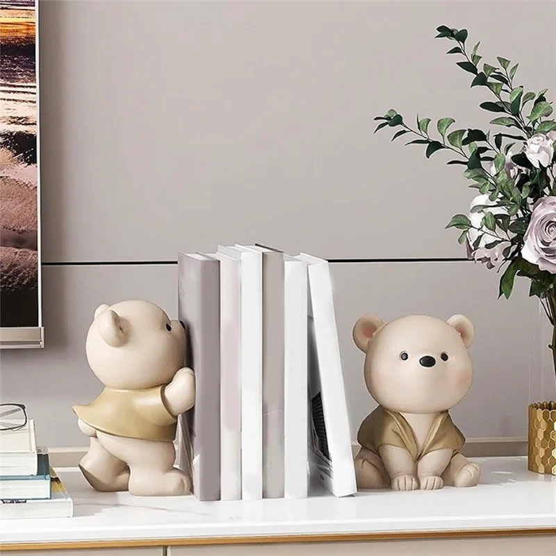 -A25M Cute Bear Decorative Bookends, Unique Book Ends To Hold Books Heavy Duty Book Holder Organizer Stopper For Home Decor