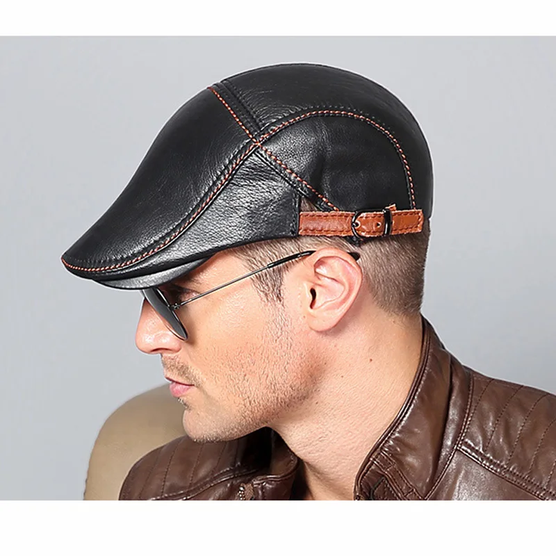 2025 Spring Man Genuine Leather Cowhide Beret Hats Male Fashion Forward Caps Duckbill Adjustale Casquette Boina Trucker Cap