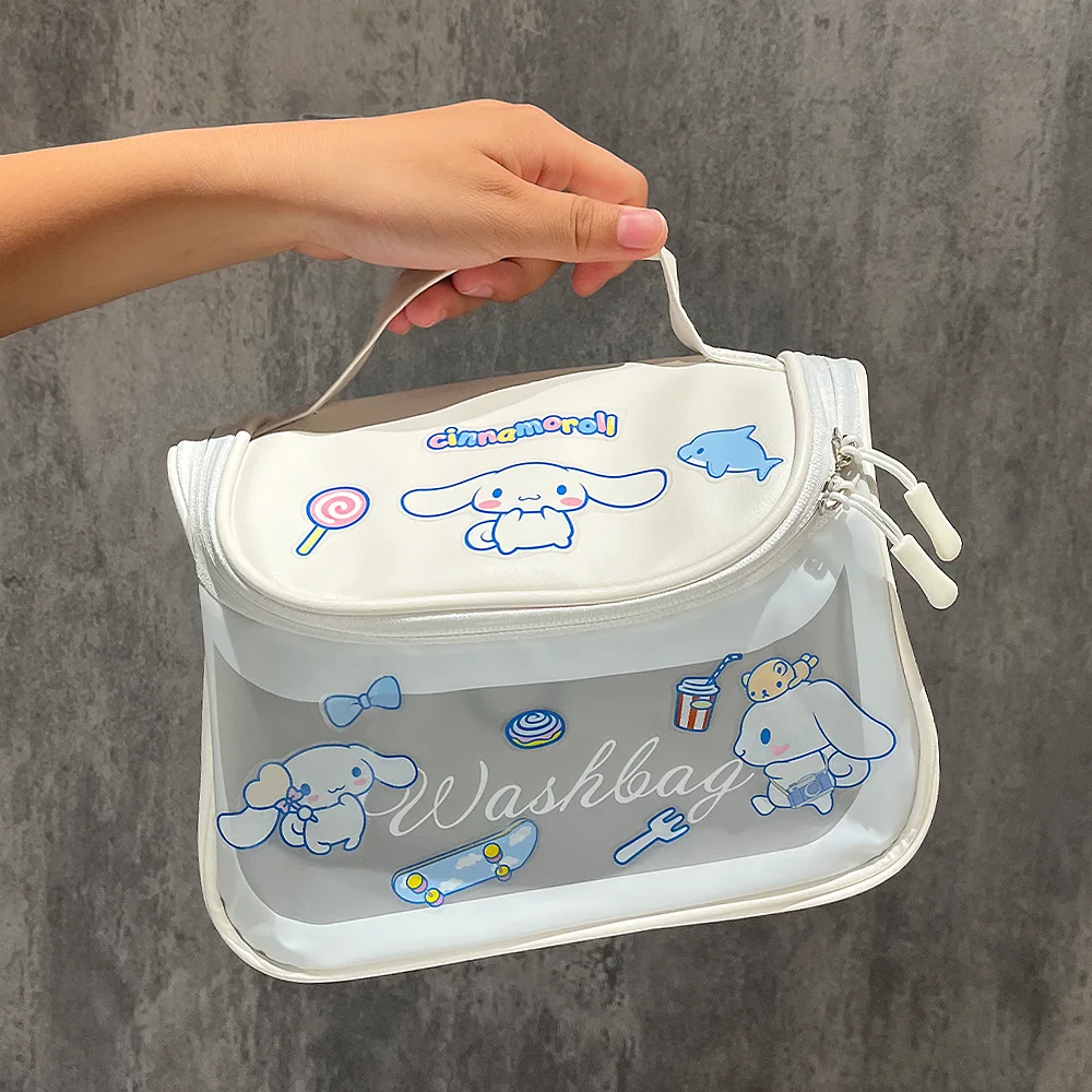 

Sanrio Hello Kitty Kuromi Large-Capacity Travel Cosmetic Bag Kawaii Cinnamoroll Transparent Makeup Pouch Waterproof Washbag