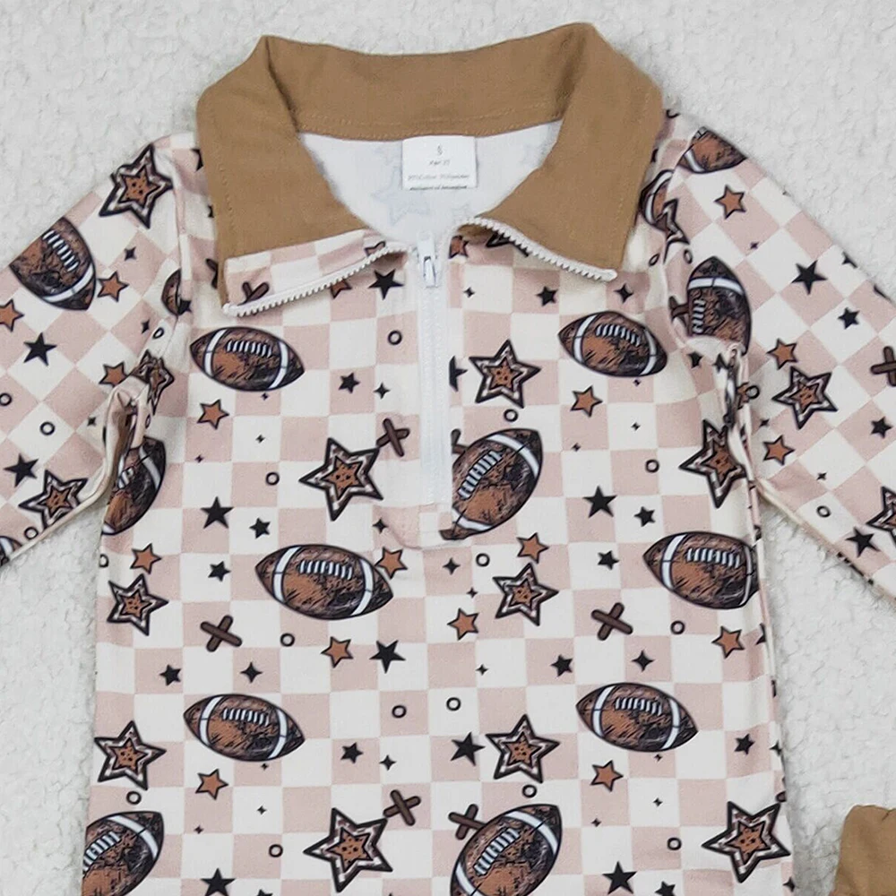 9.16 الأطفال بنجوم الرجبي البني منقوشة انغلق كم طويل السراويل الطويلة مجموعة فريق الزي الرياضي للأطفال