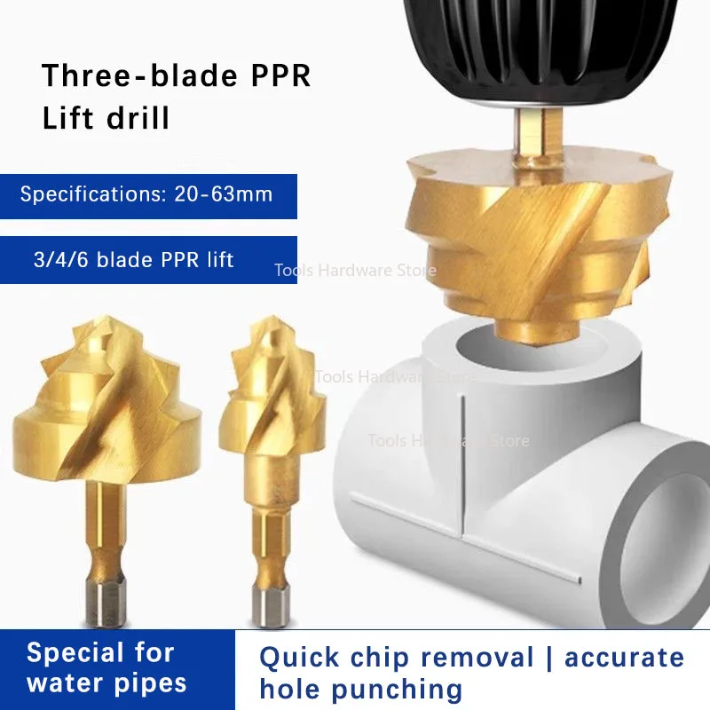 6-PCS Klinge Lift Bohrer Set PPR Wasser Rohr Reparatur Hot Melt Sechseckigen Schaft Dreh Nut Bohrer Wasser Rohr loch Öffnung Gerät