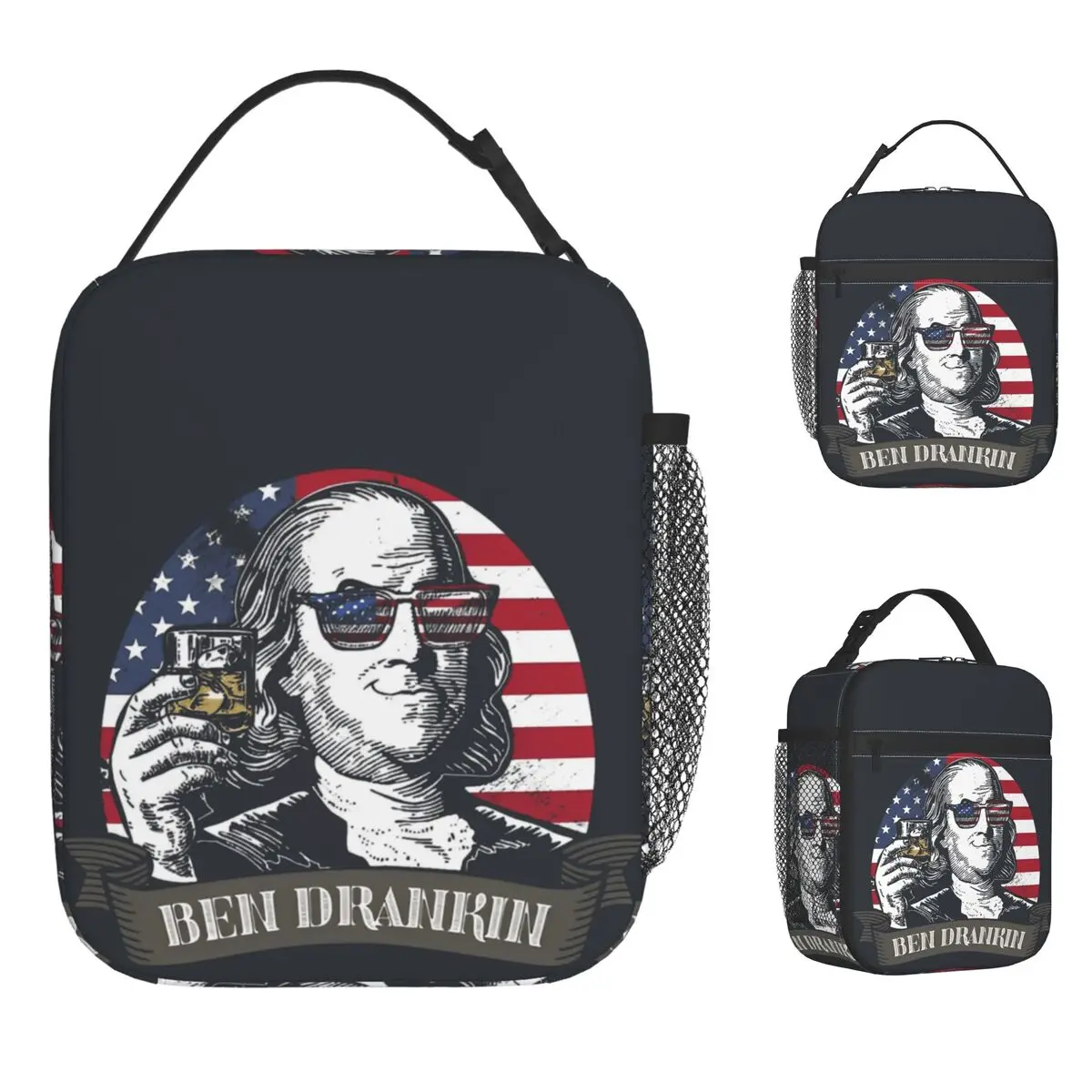 

Ben Drankin Lunch Bag Benjamin 4th of July School Lunch Box Kawaii Graphic Thermal Tote Handbags Oxford Portable Insulated Bag