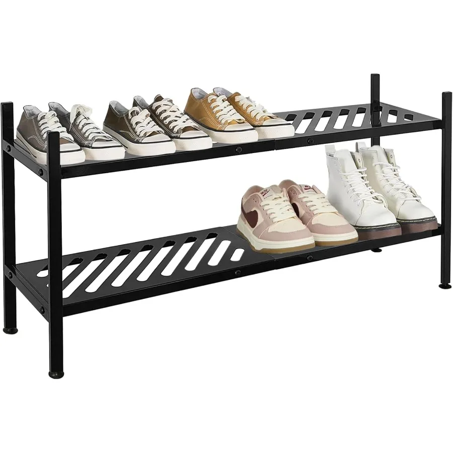 

Shoe Rack Metal Shoe Organizer 2 Tier Shoes Shelf Storage 35 Inches Stackable Long Show Stand Holder for Closet Entryway Garage