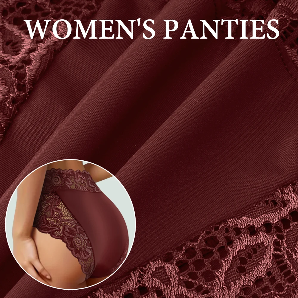 4개 세트 여성용 레이스 미드라이즈 브리프 프린트 브리프 섹시한 부드러운 속옷 레이스 트림 통기성 일상 속옷