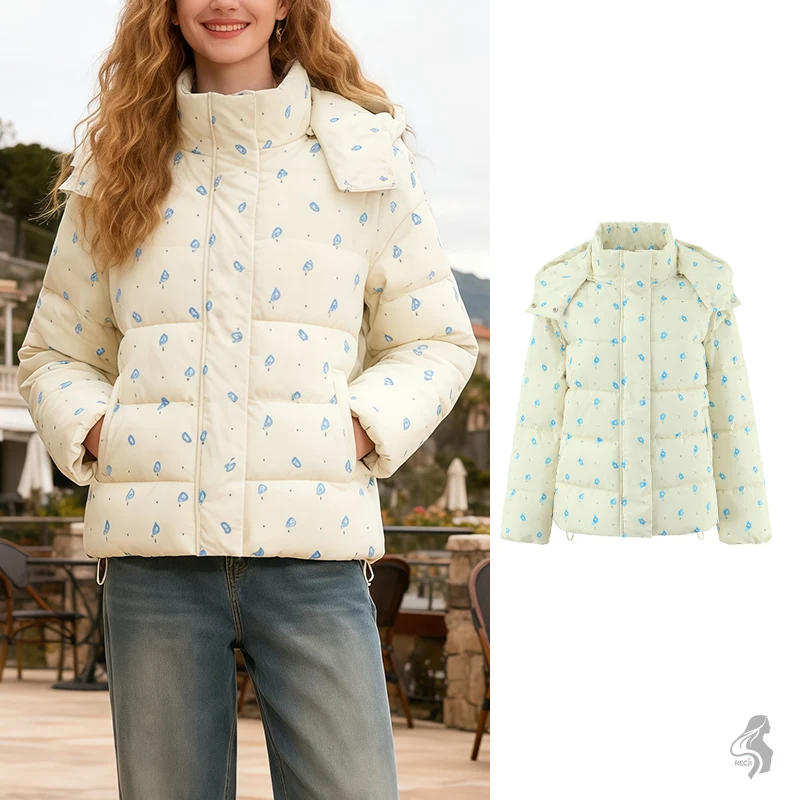 

Женская модная хлопковая куртка с капюшоном на молнии и принтом с воротником-стойкой и капюшоном, теплая женская хлопковая куртка S, модная мужская куртка