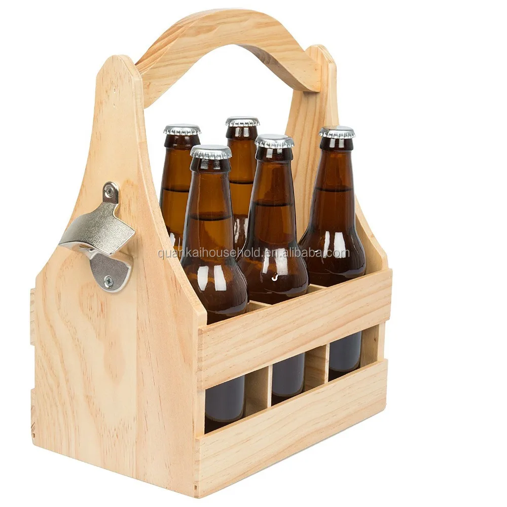 

Wooden Beer Caddy Carrier with Bottle Opener and Removable Inserts Bamboo 6 Pack Beer Carrier
