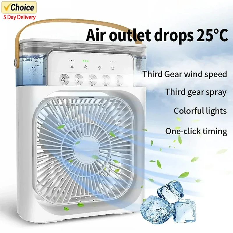 Portable Humidifier Fan Air Conditioners USB Electric Fan LED Night Light Water Mist Fun 3 In 1 Air Cooler Humidifie For Home