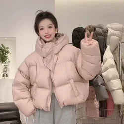 Jaqueta feminina com algodão acolchoado, puffer com capuz, casaco solto, jaqueta curta grossa e quente, parka da moda, coreana, inverno novo, 2024